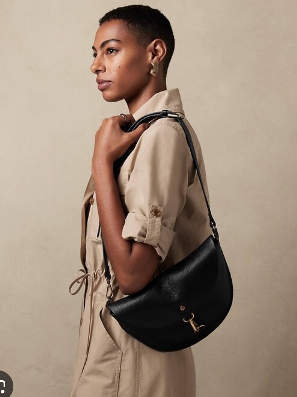 Banana Republic Black Genuine Leather Crossbody Belt Bag
